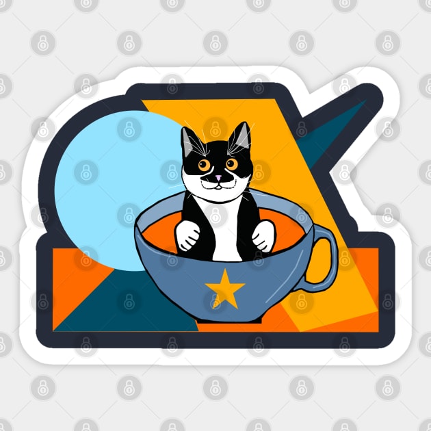 Cute Tuxedo cat in a Cup Tux in a cup of soup  Copyright TeAnne Sticker by TeAnne